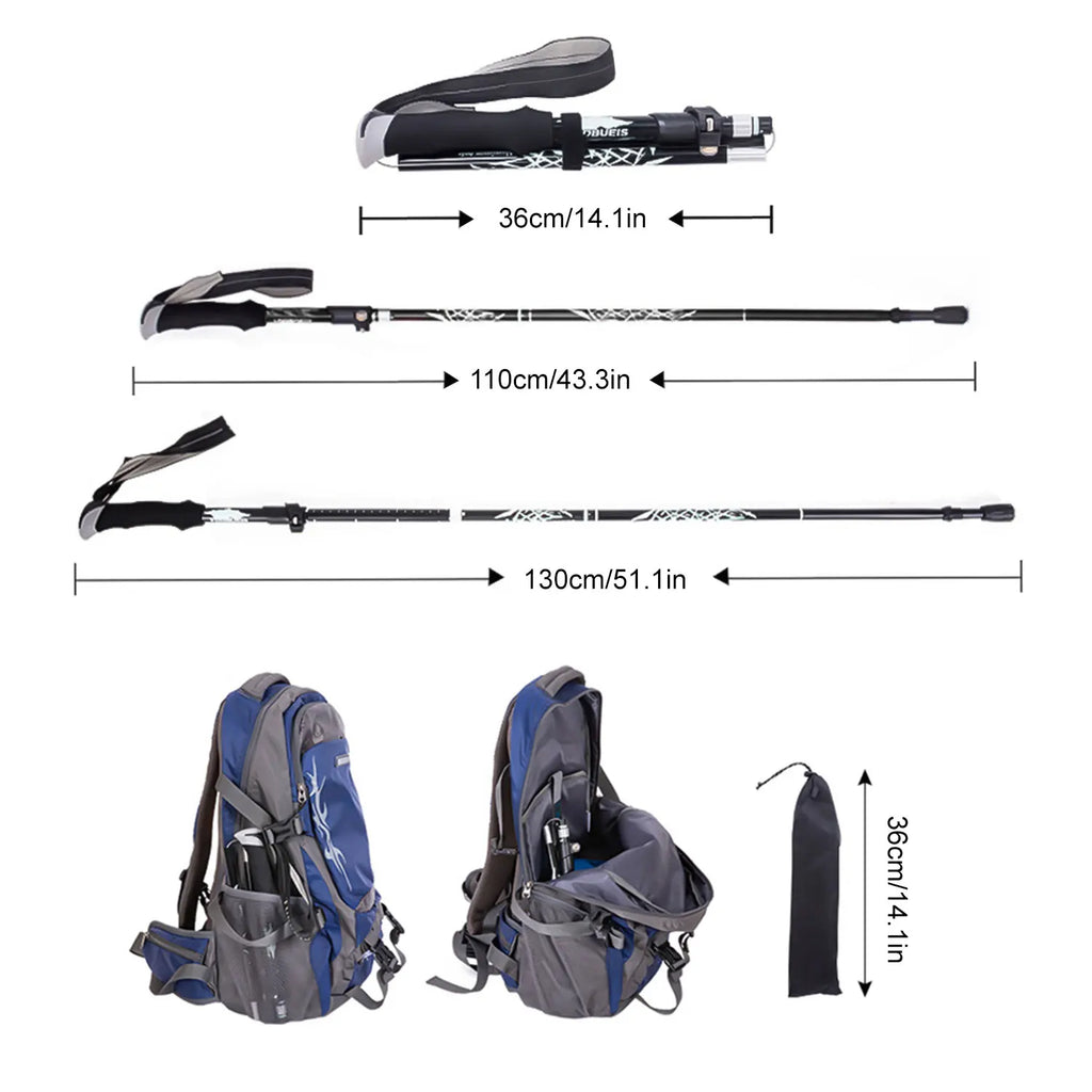 Bâton de randonnée télescopique 5 sections – Canne de marche pliable pour senior, trekking et marche nordique