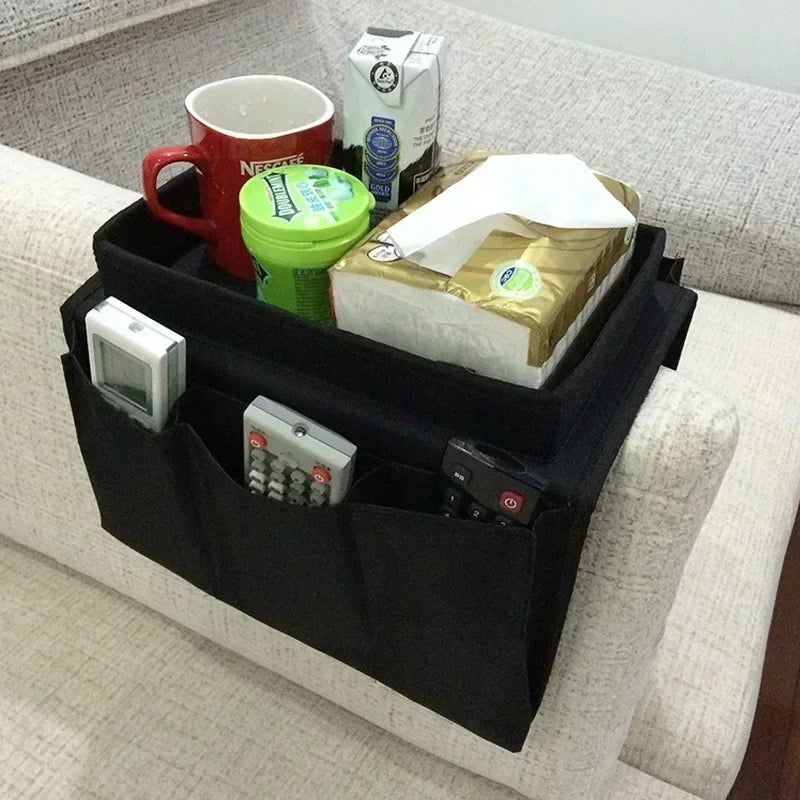 Organisateur d’accoudoir de canapé multi-poches – Plateau rangement télécommande et accessoires pour salon