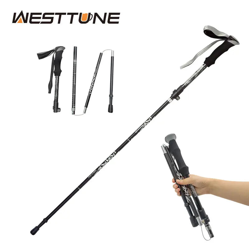 Bâton de randonnée télescopique 5 sections – Canne de marche pliable pour senior, trekking et marche nordique