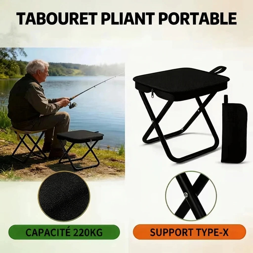 Tabouret Pliant 2-en-1 avec Sac de Transport – Léger & Compact