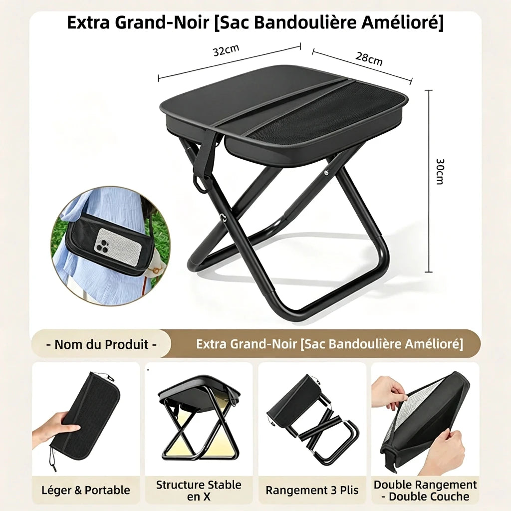 Tabouret Pliant 2-en-1 avec Sac de Transport – Léger & Compact