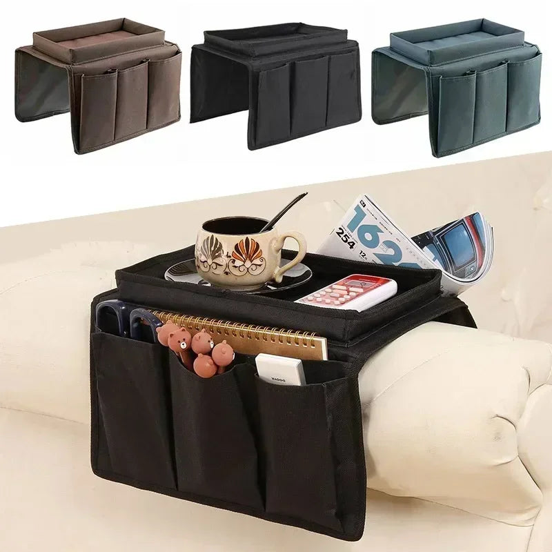 Organisateur d’accoudoir de canapé multi-poches – Plateau rangement télécommande et accessoires pour salon