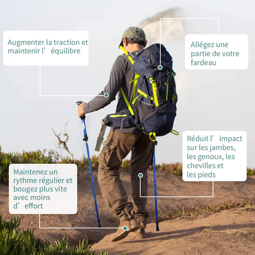 Bâton de randonnée télescopique 5 sections – Canne de marche pliable pour senior, trekking et marche nordique