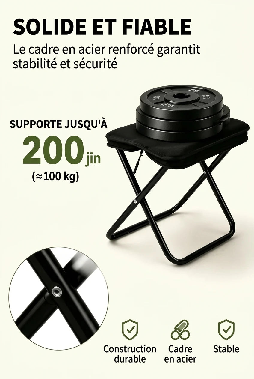 Tabouret Pliant 2-en-1 avec Sac de Transport – Léger & Compact