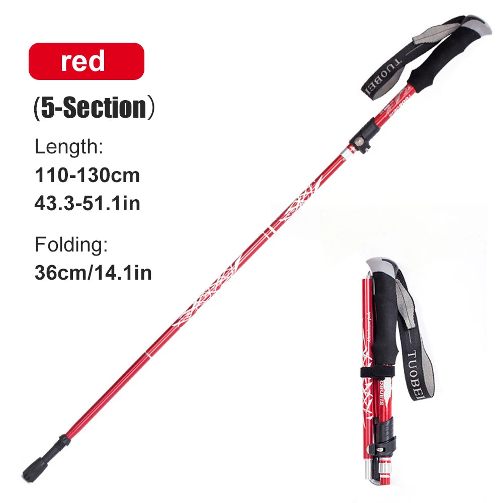 Bâton de randonnée télescopique 5 sections – Canne de marche pliable pour senior, trekking et marche nordique