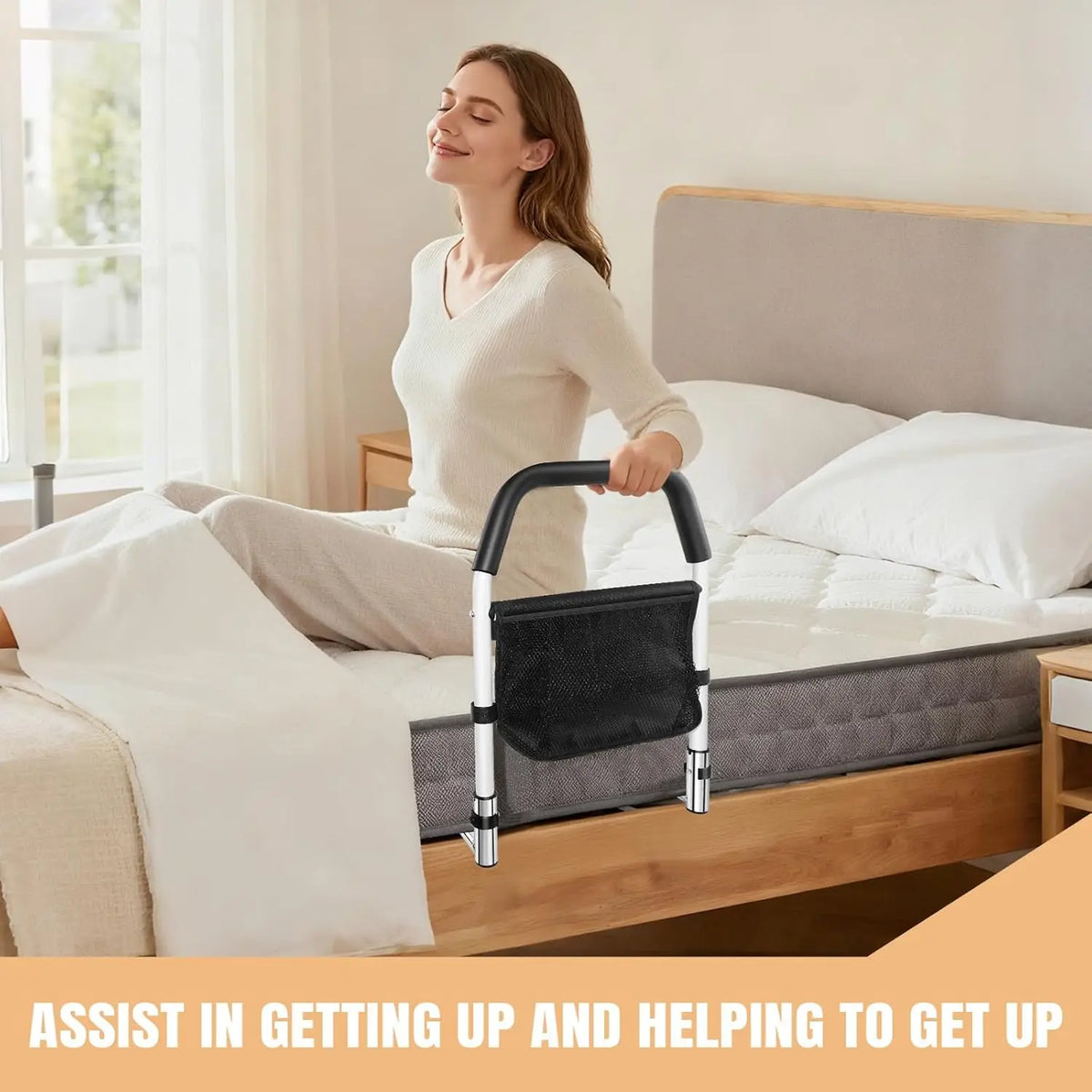 Barre d'appui de lit avec sac