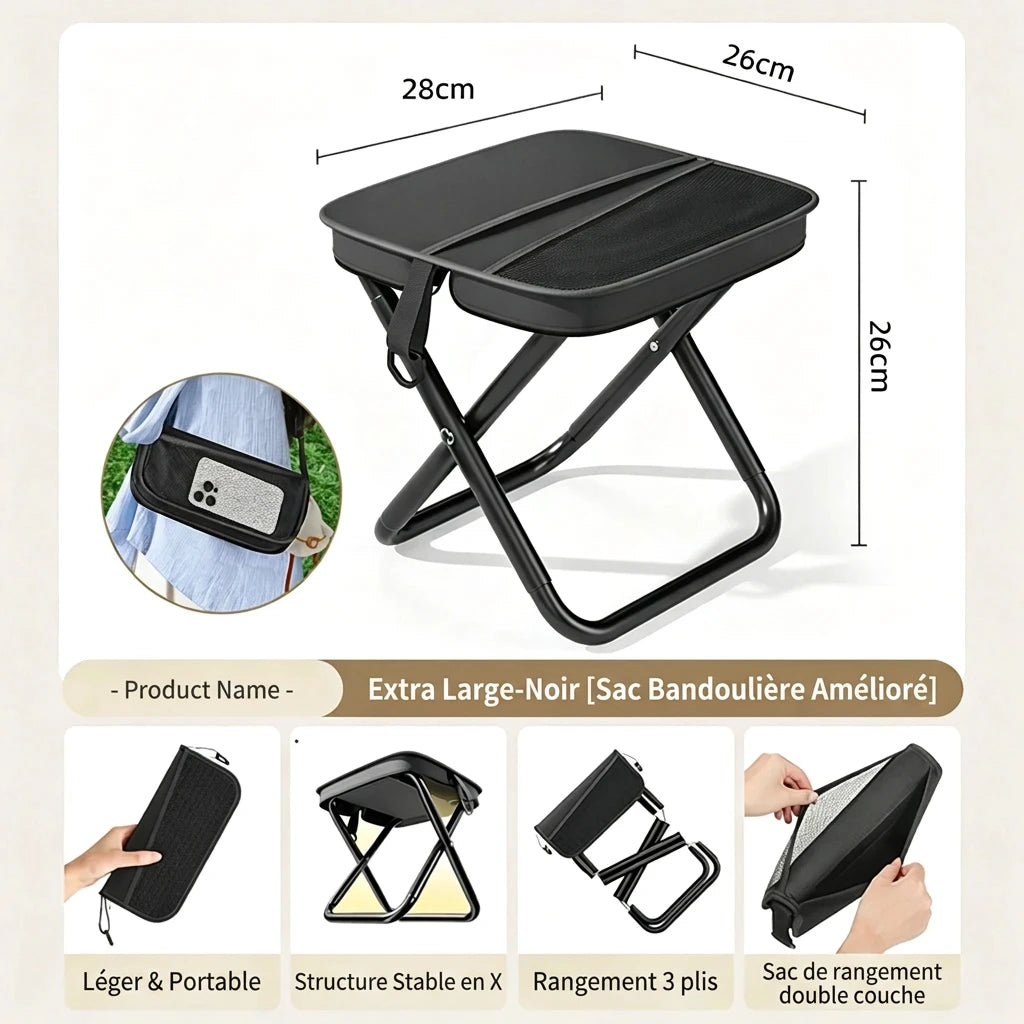 Tabouret Pliant 2-en-1 avec Sac de Transport – Léger & Compact