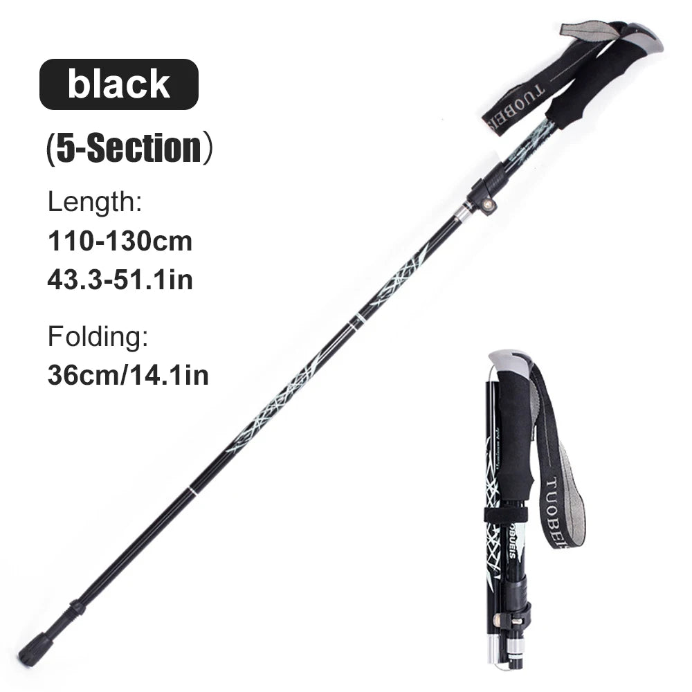 Bâton de randonnée télescopique 5 sections – Canne de marche pliable pour senior, trekking et marche nordique